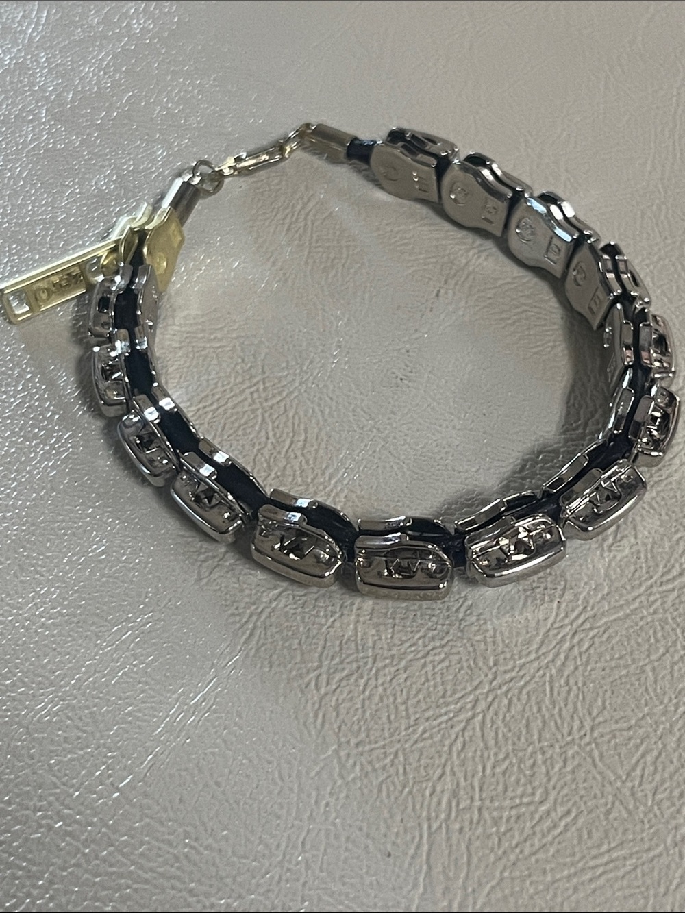 Stylish Zipper Silver-tone and Black Link Bracelet with Gold Accent